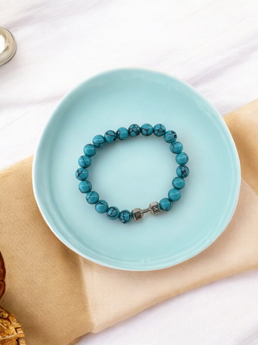 Bracelet homme haltère argent bleu