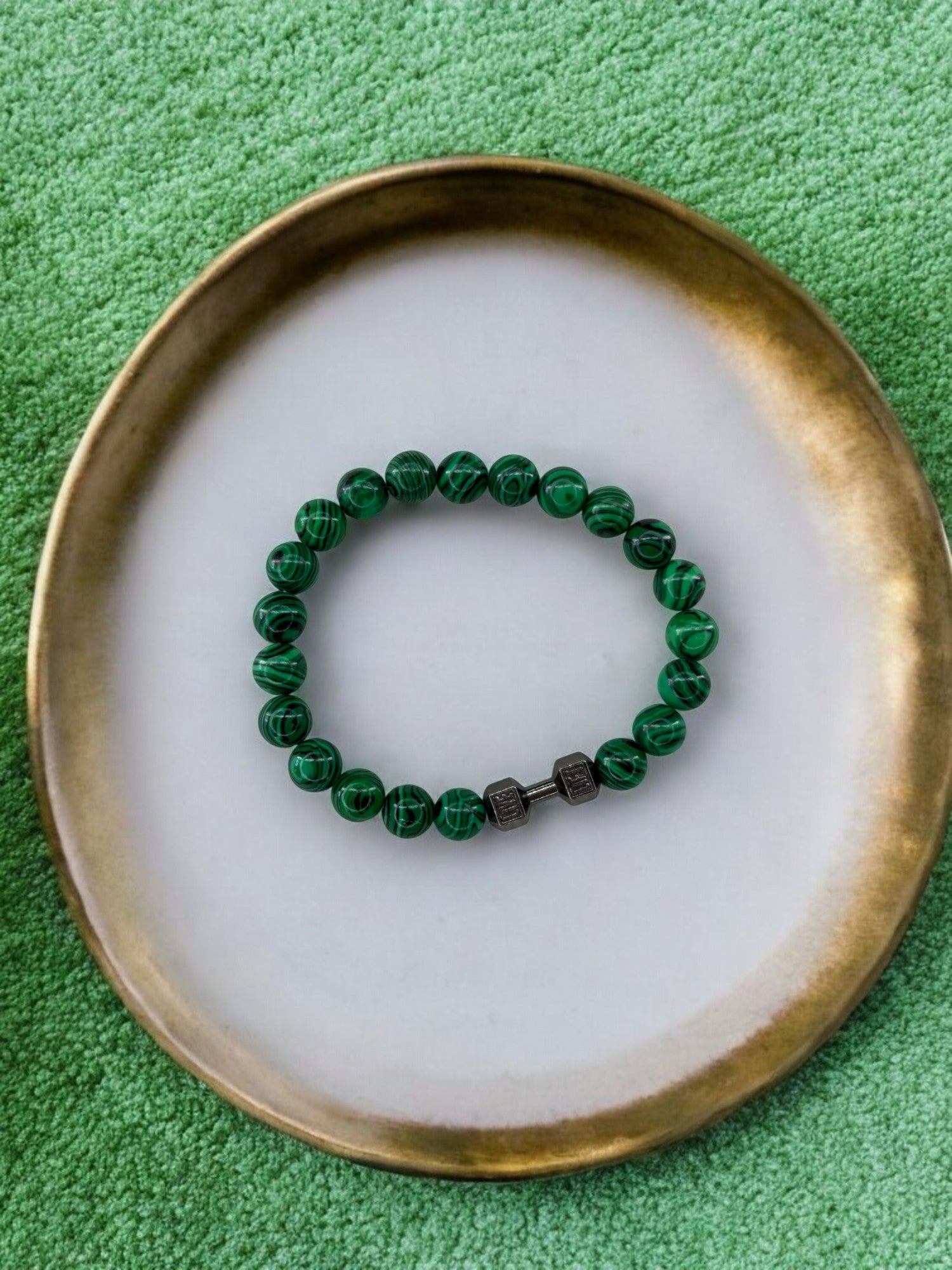 Bracelet homme haltère argent vert