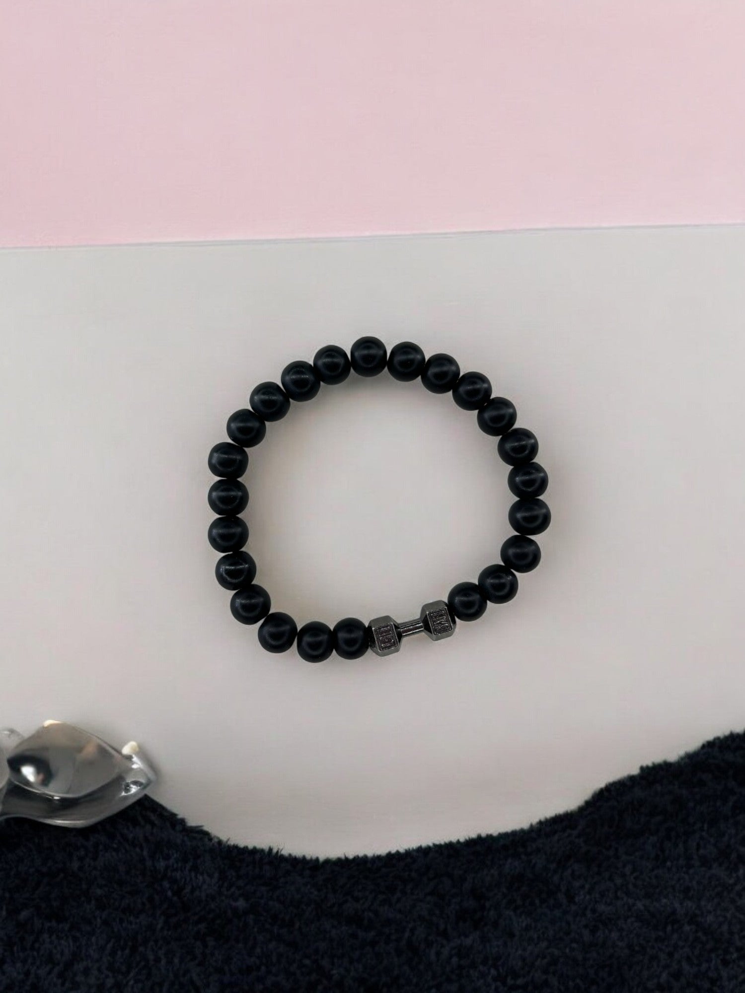 Bracelet homme haltère noir noir