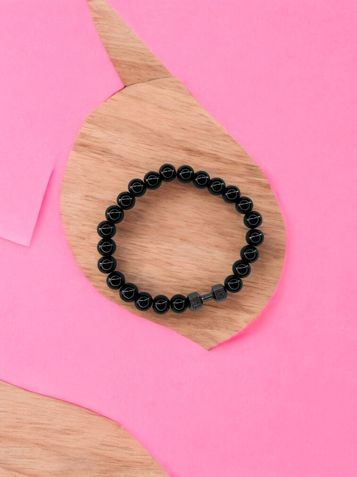Bracelet homme haltère noir noir brillant