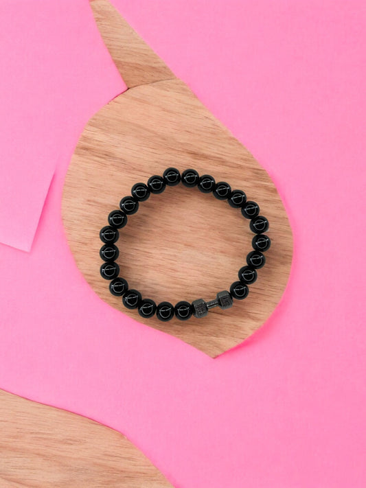 Bracelet homme haltère noir noir brillant