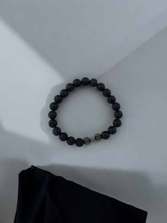 Bracelet homme haltère noir noir volcanique