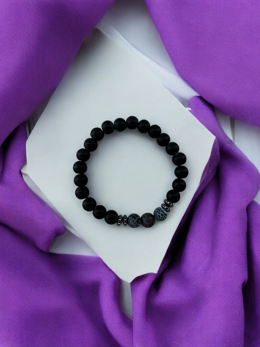Bracelet homme intercalaires milieu deux perles gris