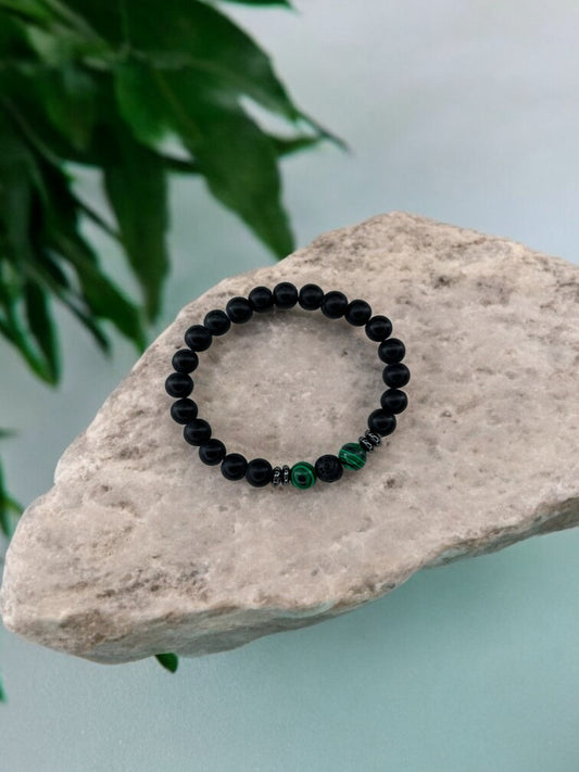 Bracelet homme intercalaires milieu deux perles vert