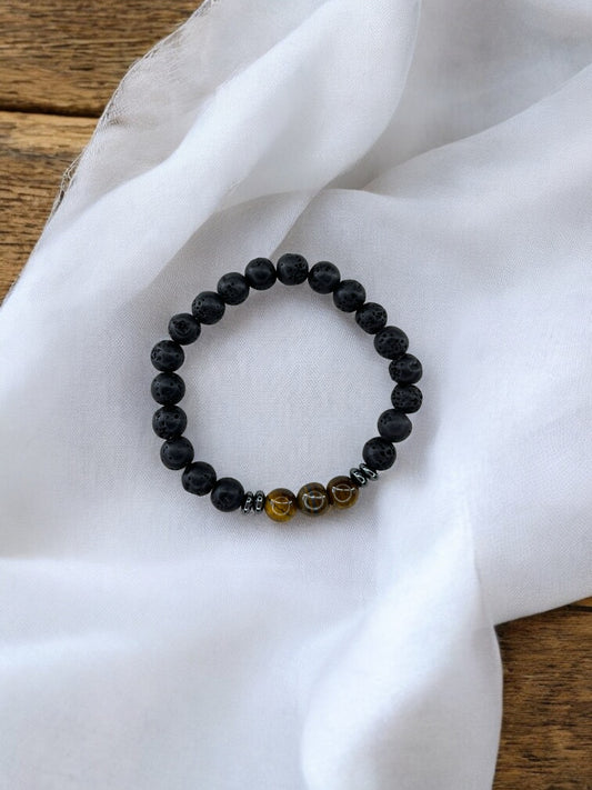 Bracelet homme intercalaires milieu trois perles marron