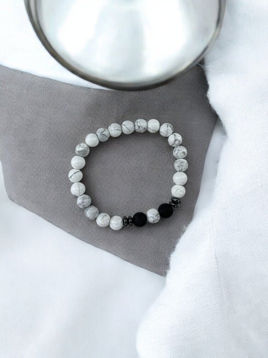Bracelet homme intercalaires milieu une perle blanc