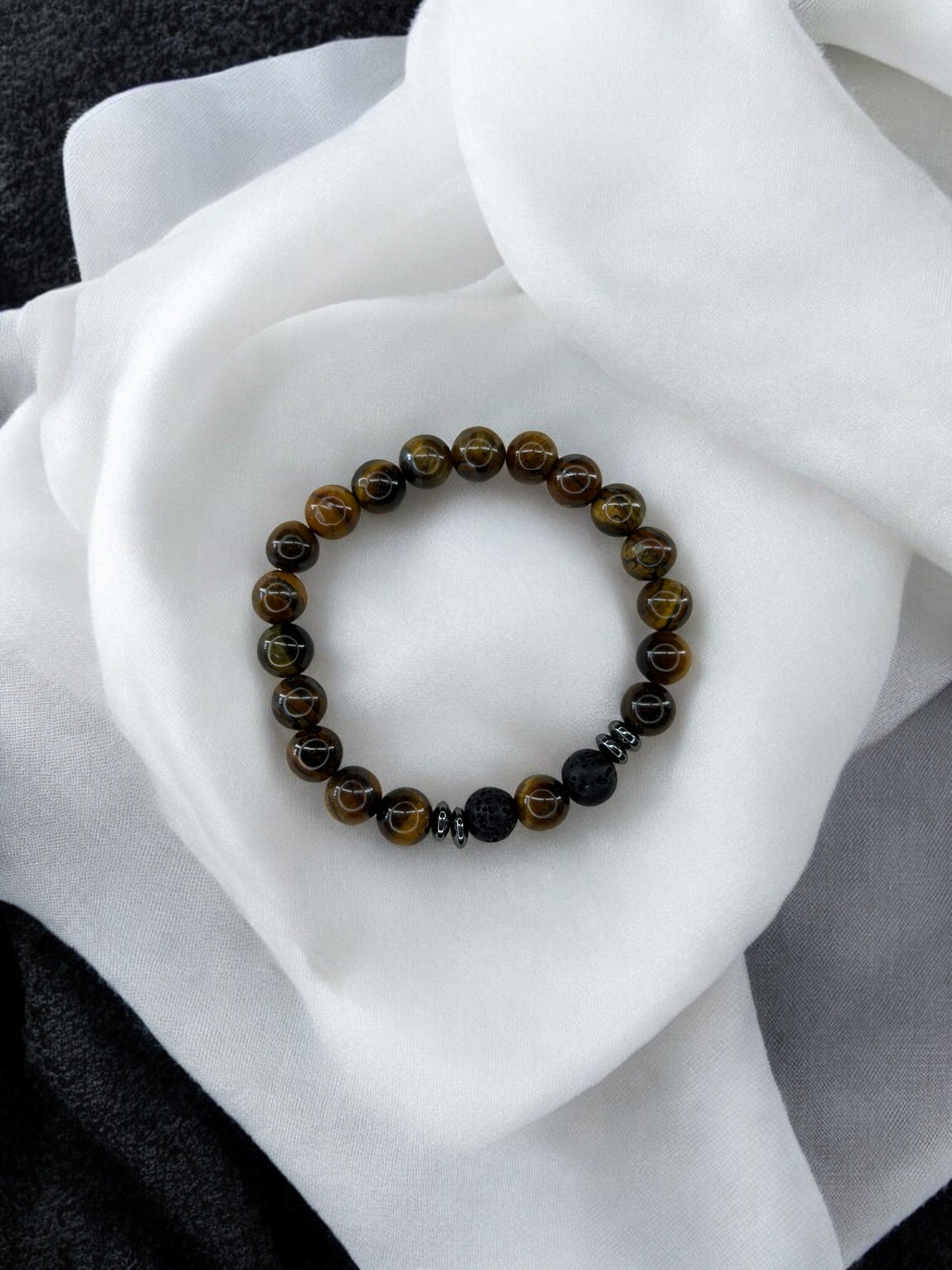 Bracelet homme intercalaires milieu une perle marron