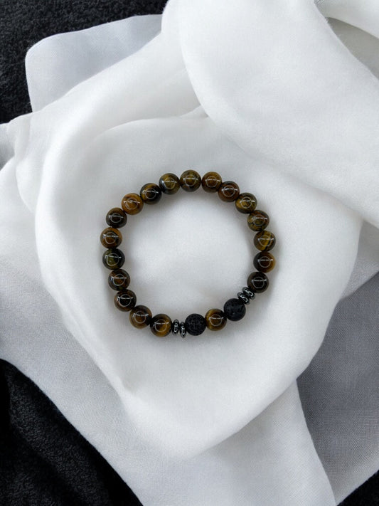 Bracelet homme intercalaires milieu une perle marron