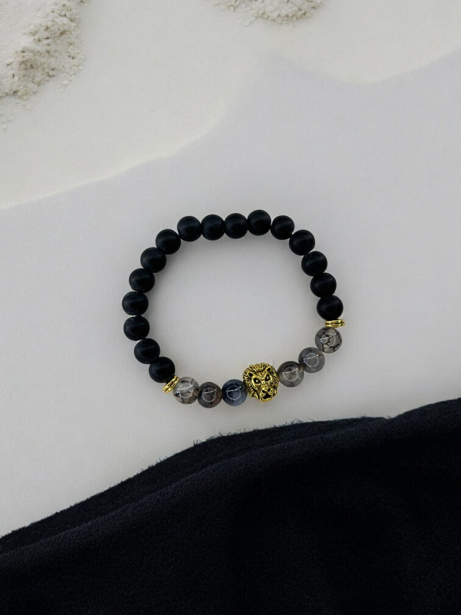 Bracelet homme lion doré gris