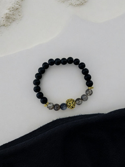 Bracelet homme lion doré gris