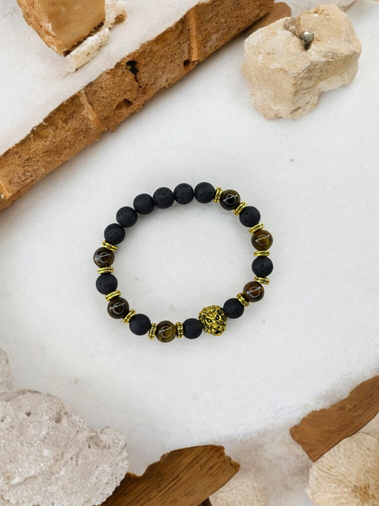 Bracelet homme lion doré marron