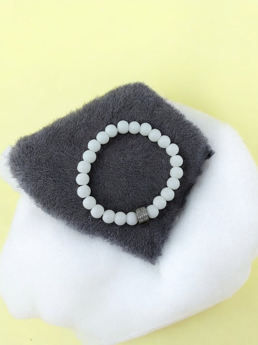 Bracelet homme milieu deux perles argent perles blanc