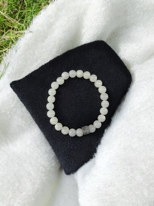 Bracelet homme milieu deux perles argent perles blanc transparent