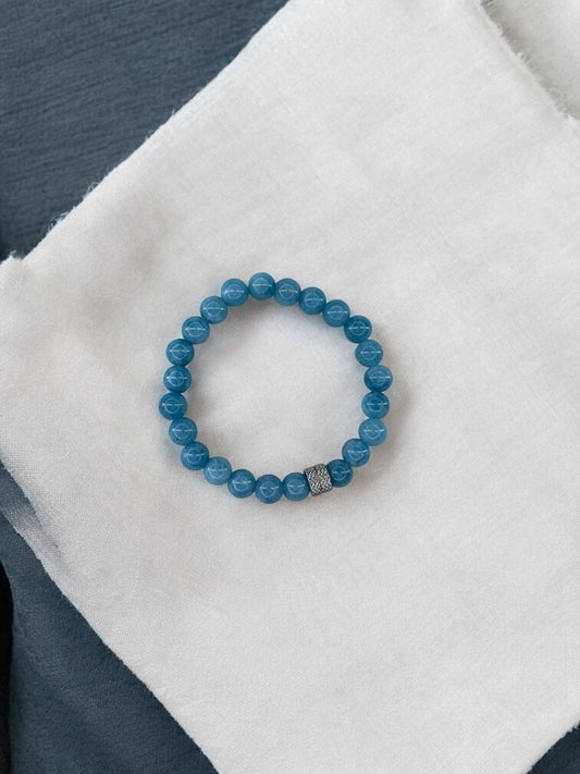 Bracelet homme milieu deux perles argent perles bleu