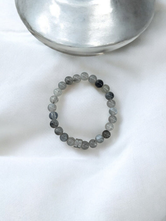 Bracelet homme milieu deux perles argent perles gris