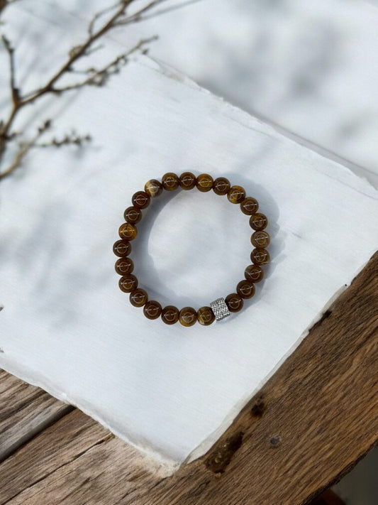 Bracelet homme milieu deux perles argent perles marron