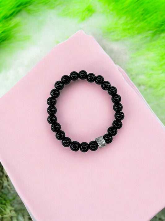 Bracelet homme milieu deux perles argent perles noir