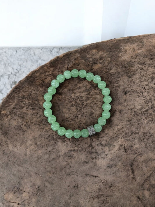 Bracelet homme milieu deux perles argent perles vert