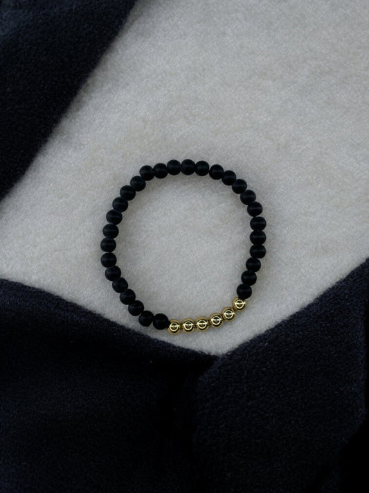Bracelet homme milieu doré perles noir
