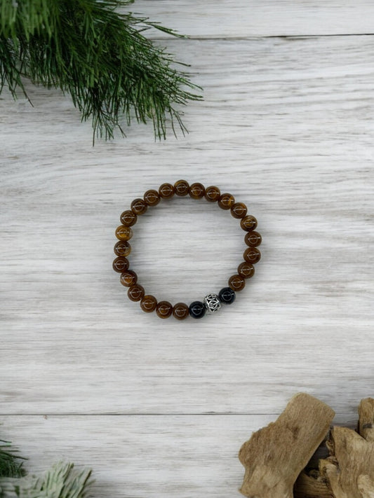 Bracelet homme perle ronde argent centrale marron noir