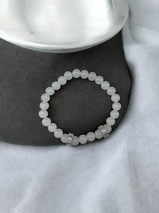 Bracelet homme perles argent perles blanc gris