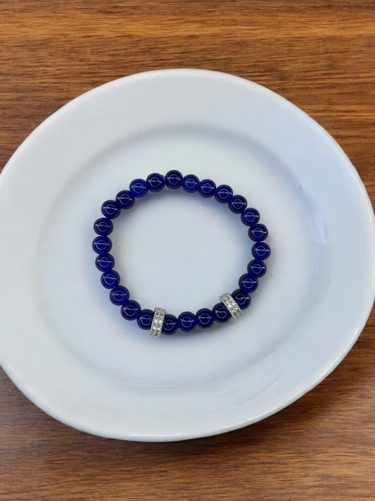 Bracelet homme perles argent perles bleu foncé