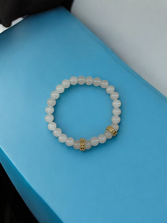 Bracelet homme perles doré perles blanc gris