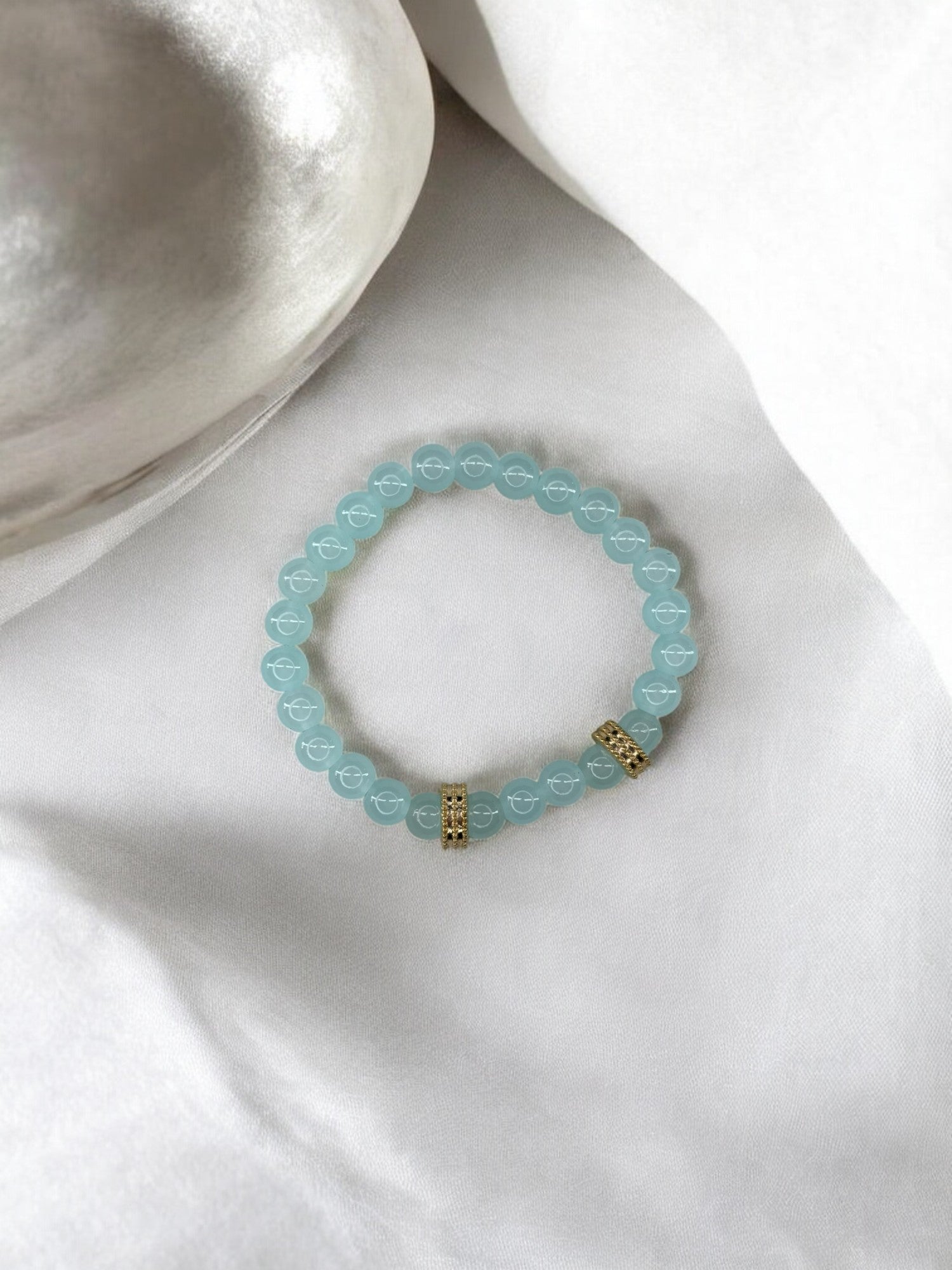 Bracelet homme perles doré perles bleu clair