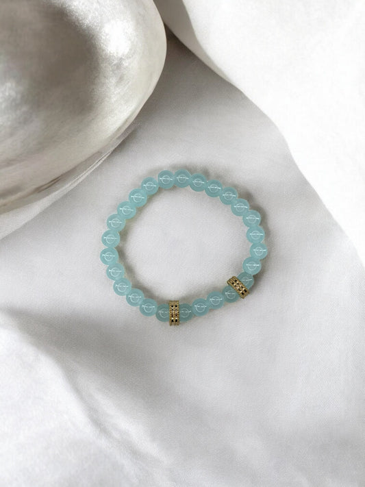 Bracelet homme perles doré perles bleu clair