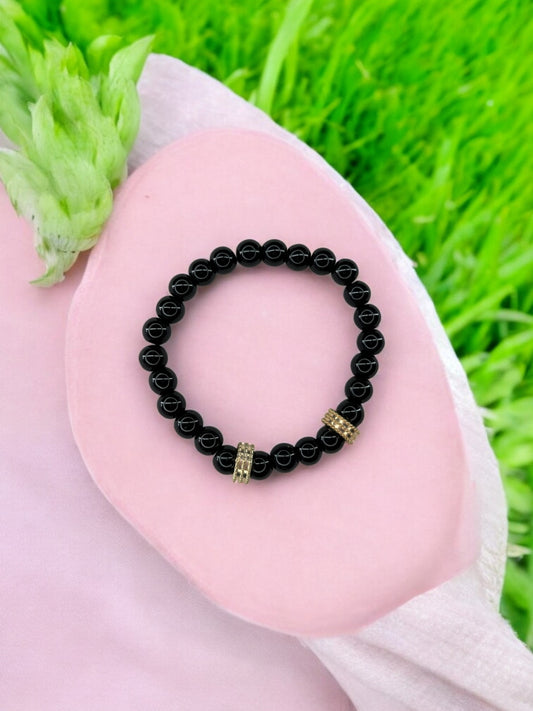 Bracelet homme perles doré perles noir