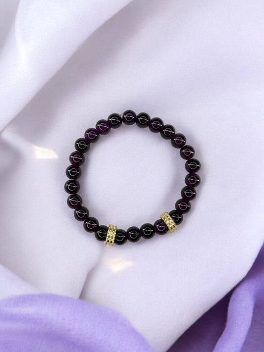 Bracelet homme perles doré perles prune