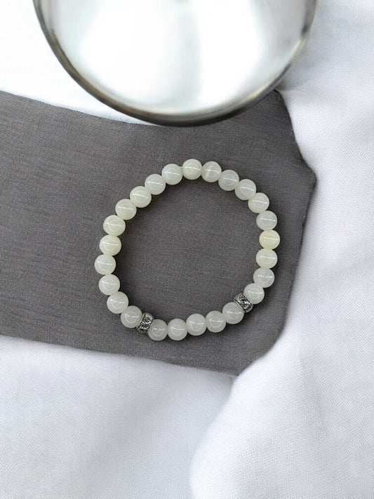 Bracelet homme perles intercalaires argent crème