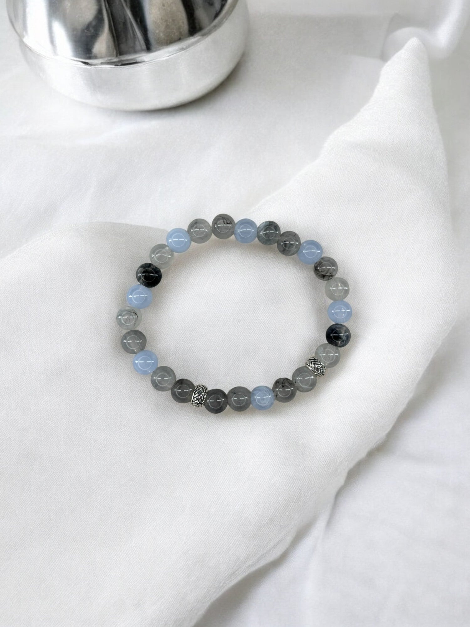 Bracelet homme perles intercalaires argent gris bleu