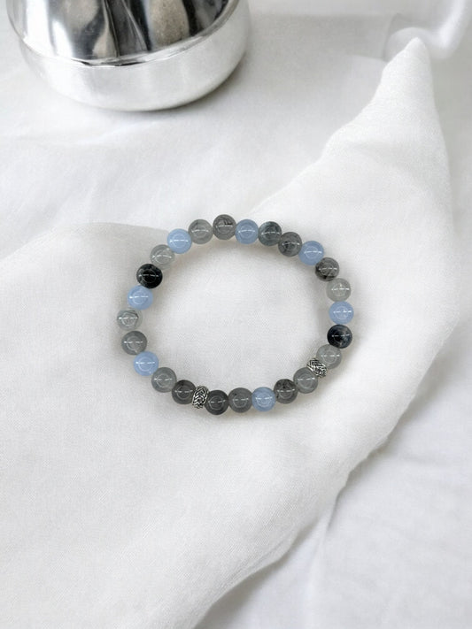 Bracelet homme perles intercalaires argent gris bleu