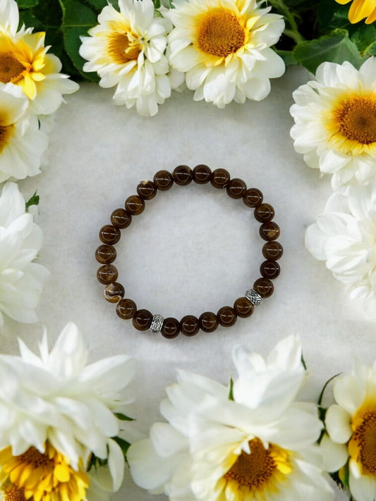 Bracelet homme perles intercalaires argent marron