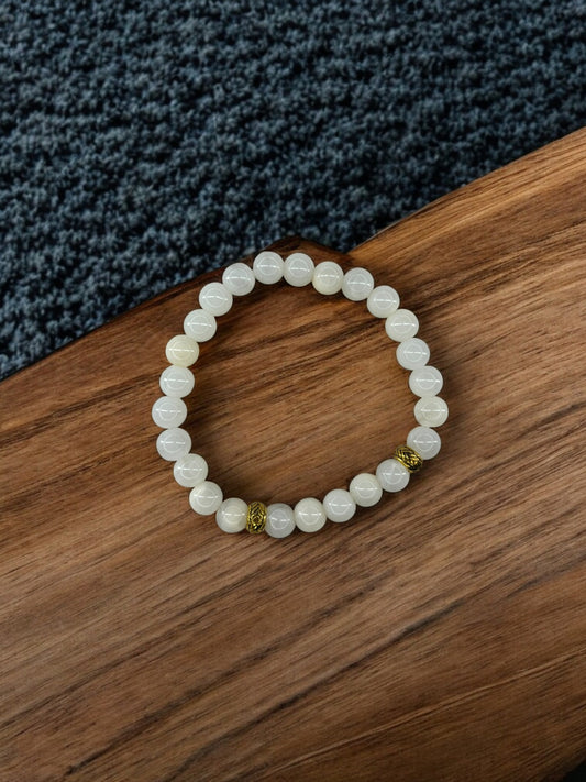 Bracelet homme perles intercalaires doré crème