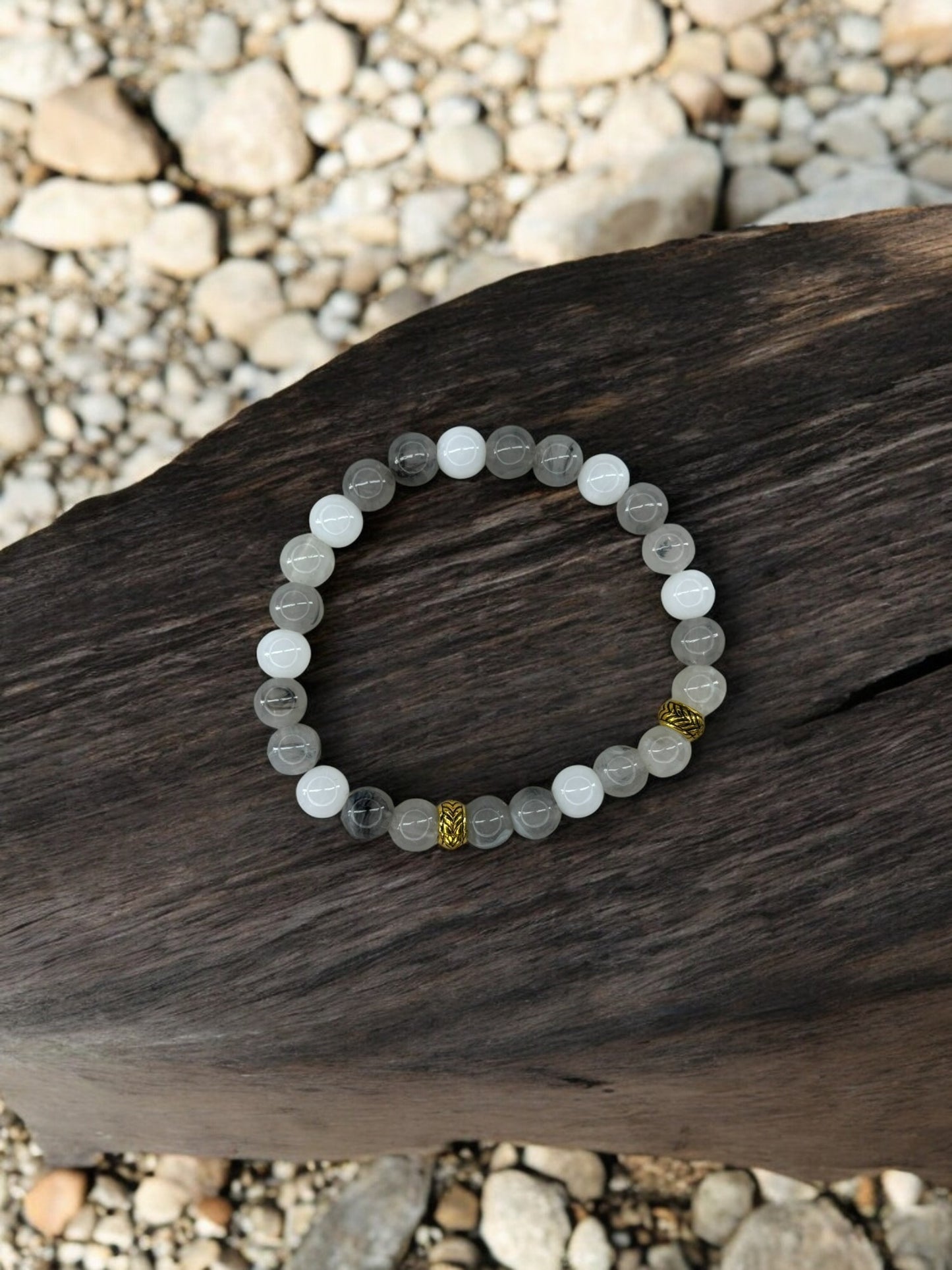 Bracelet homme perles intercalaires doré gris blanc
