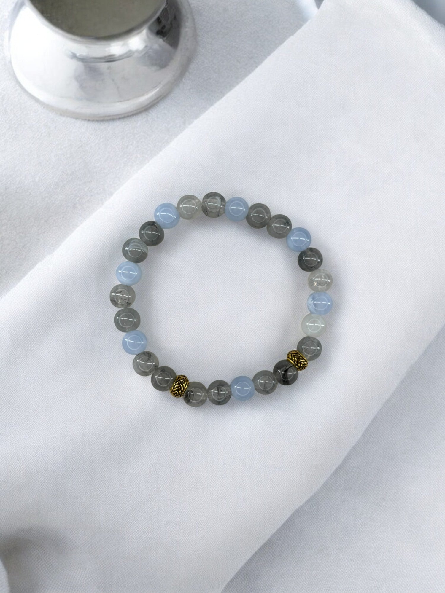 Bracelet homme perles intercalaires doré gris bleu