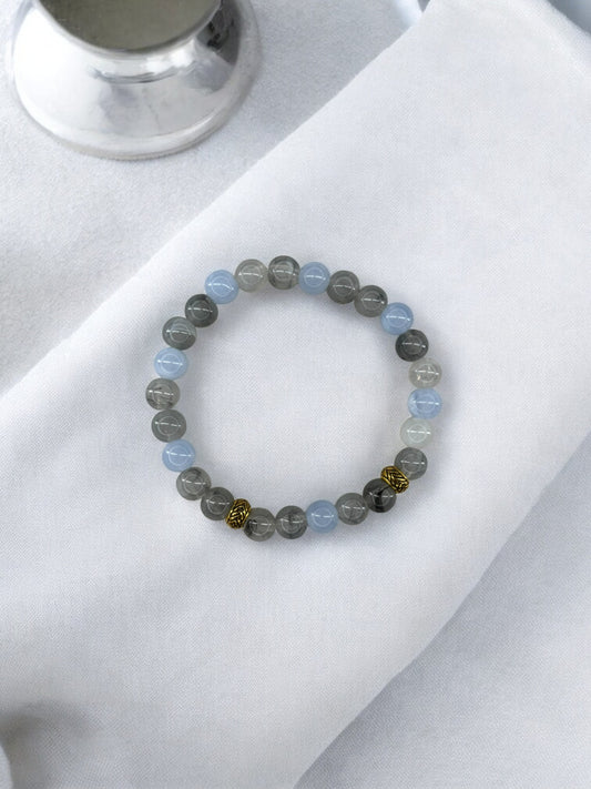 Bracelet homme perles intercalaires doré gris bleu