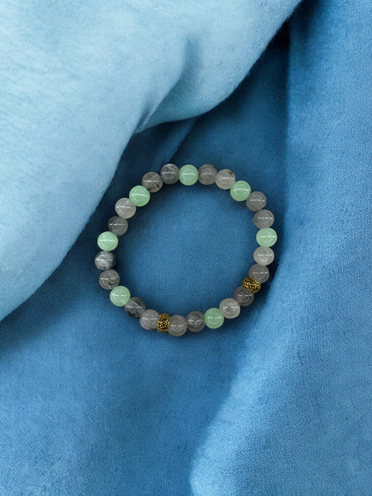 Bracelet homme perles intercalaires doré gris vert