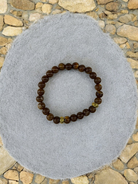 Bracelet homme perles intercalaires doré marron
