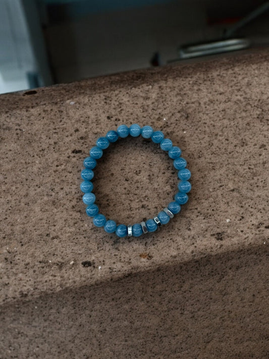 Bracelet homme quatre écrous perles bleu