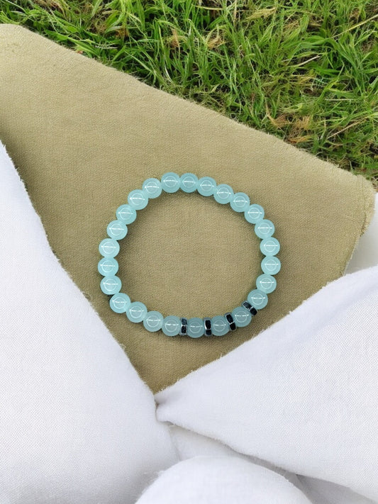 Bracelet homme quatre écrous perles bleu clair