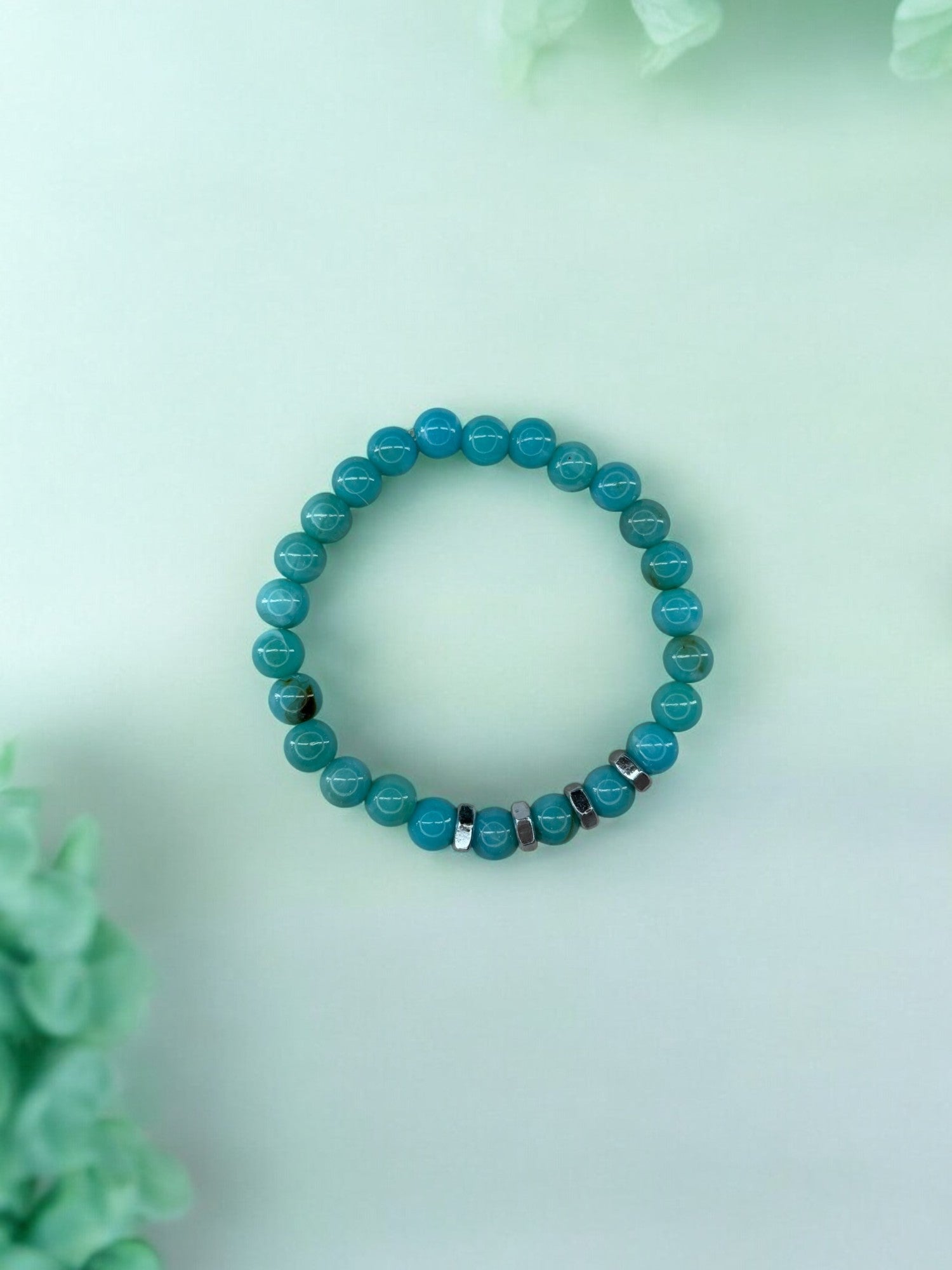 Bracelet homme quatre écrous perles bleu turquoise