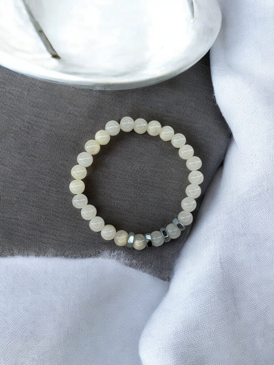 Bracelet homme quatre écrous perles crème