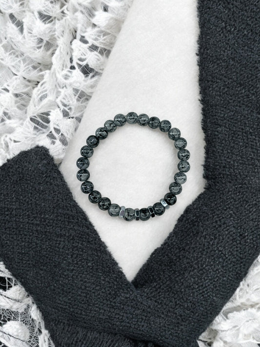 Bracelet homme quatre écrous perles gris foncé
