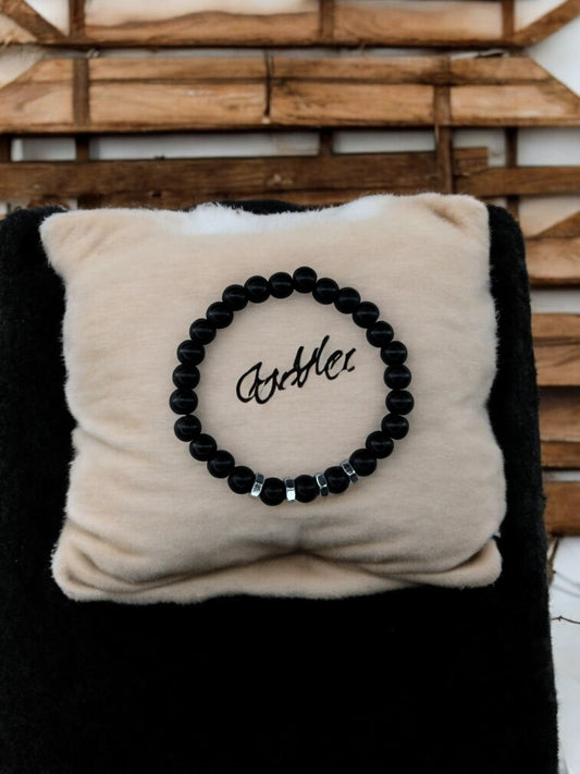 Bracelet homme quatre écrous perles noir