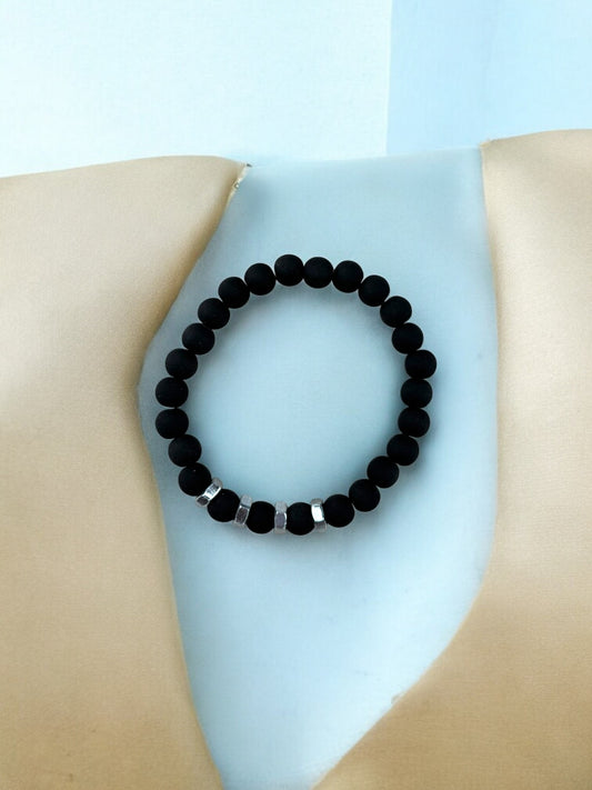 Bracelet homme quatre écrous perles noir mat