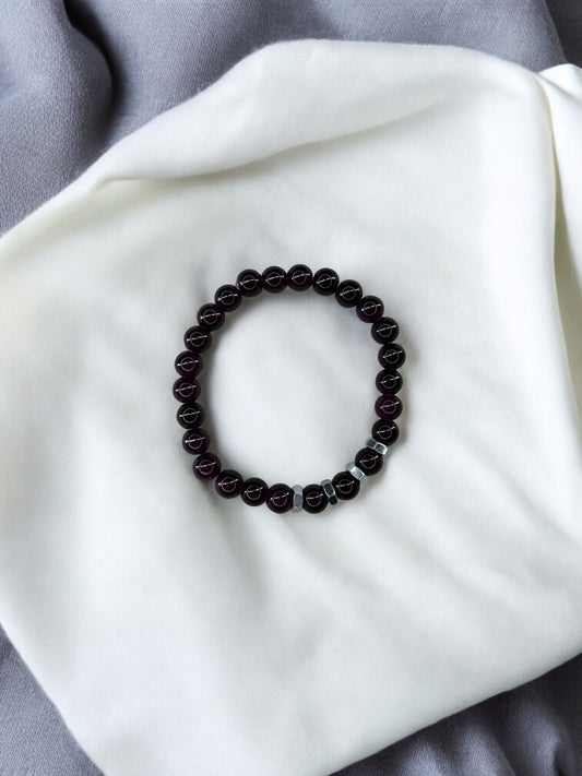 Bracelet homme quatre écrous perles prune