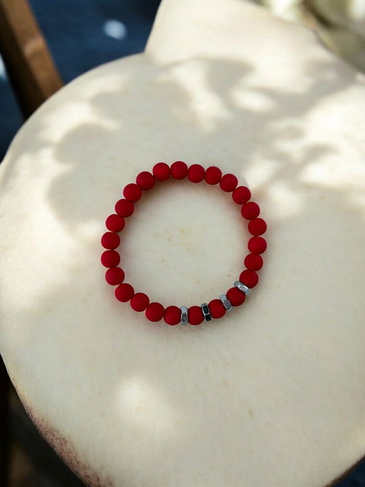 Bracelet homme quatre écrous perles rouge mat